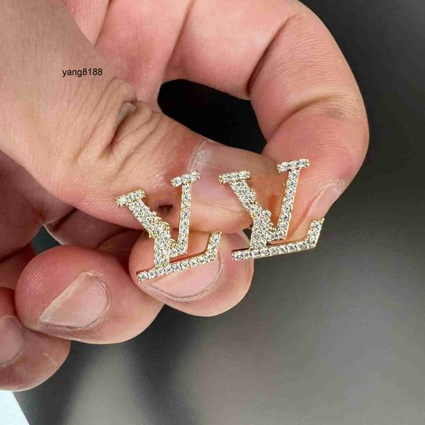 Louise Stainless steel Full diamond micro inlay V stud Women girls 18K gold silver Fashion Designer Studs Top Quality Engagement lvness Earrings