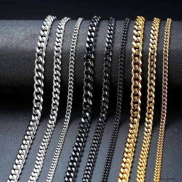 Miami Chains for Men Women Basic Punk Hip Hop Jewelry Stainless Steel Gold Cuban Link Chain Chokers Necklace thumbnail 2