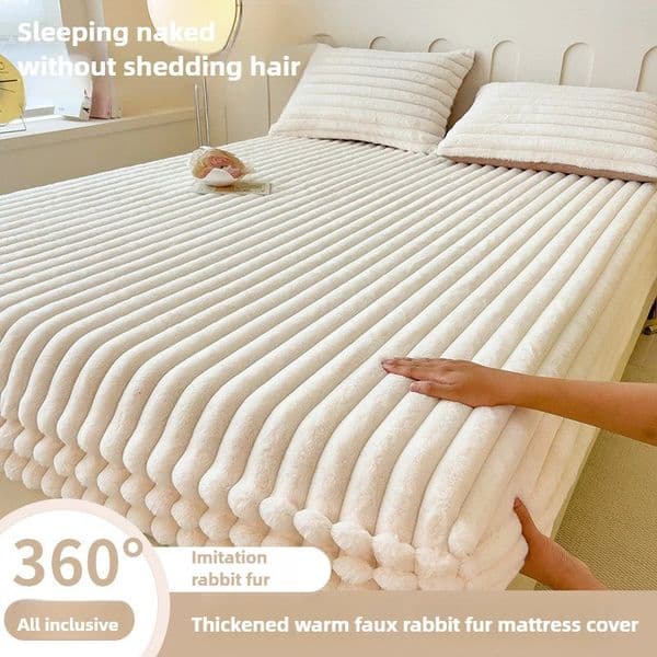 Solid Color Thick Faux Rabbit Fur Mattress Cover Autumn Winter Warm Velvet Mattress Protector Fluffy Soft Plush Fitted Bed Sheet 251128