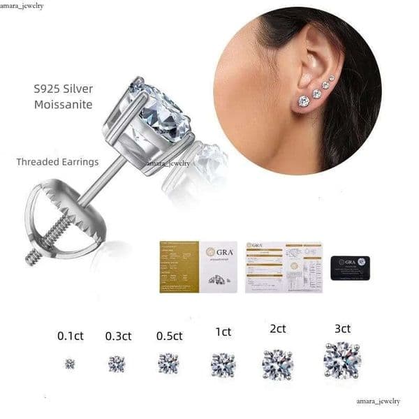 pass diamond tester VVS1 moissanite designer for women men making of 925 sterling silver stud earrings screw back IGI earring jewelry woman valentines day gift
