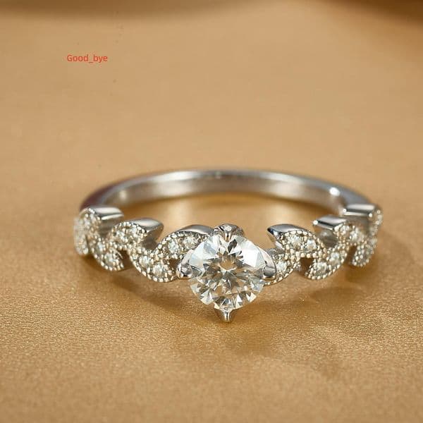 925 Sterling Silver Womens Classic Moissanite Ring Leaf Shaped Design with Gold Rhodium Plating Free Wholesale Jewelry