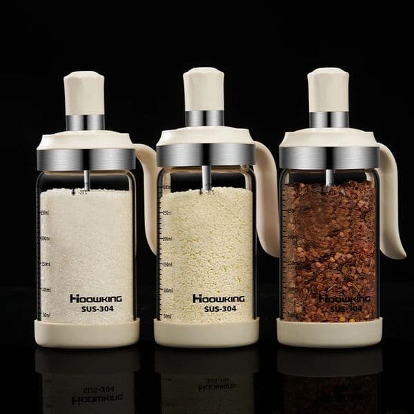1pc Spice seasoning bottle kitchen supplies glass transparent sugar with spoon Salt and Pepper 251129BANJIA