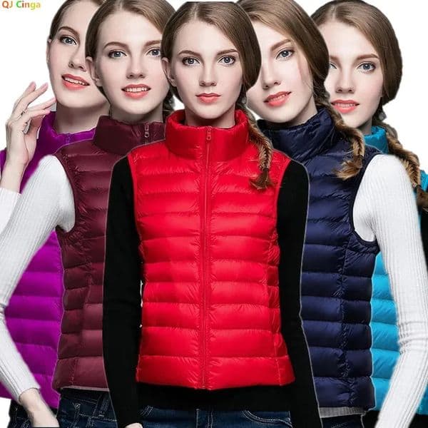 Red Collar Womens Lightthin Sleeveless Vest Jacket Fashion Short Female Vests Blue Khaki Green Black Waistcoat Asian Size 251129