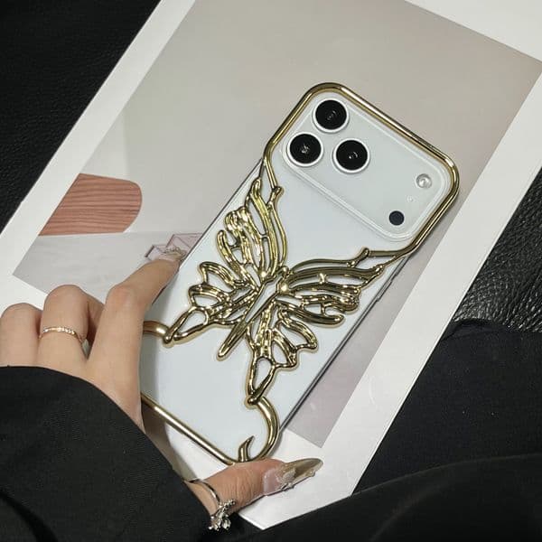 Borderless Hollow Butterfly Phone Case iPhone 17 Pro Max Compatible with Apple 16/15 Electroplated Hard Protective Case