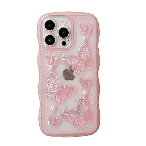 Wave Epoxy 3D Butterfly Phone Case iPhone 17 Pro Max Compatible with iPhone 16 Pro Transparent Protective Case