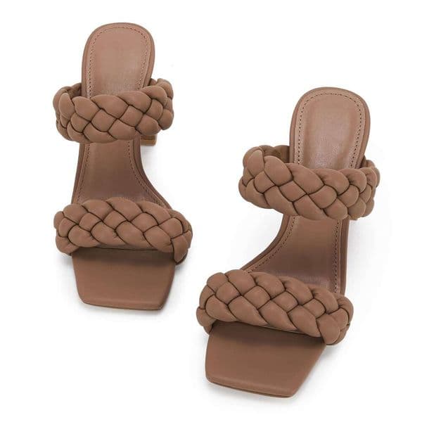 Women's Woven Sandals, High Heels, Square Open Toe, Lace Up, And Slip On Shoes
