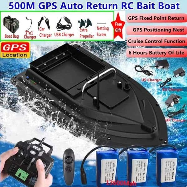 16GPS Nest Waterproof High Speed Remote Control RC Bait Boat 2KG Loading 500M Fixed-Speed Cruise Night Light GPS RC Fishing Boat X251202