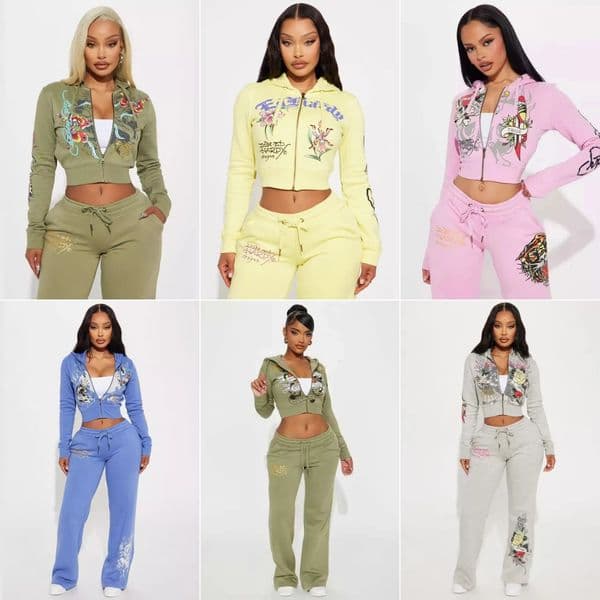 Ed Hardytracksuit Women Tracksuits Edhardypants Tracksuit Two Piece Set Outfits Casual Printed Pants Fashion Straight Trousers Street Zipper Hooded ed
