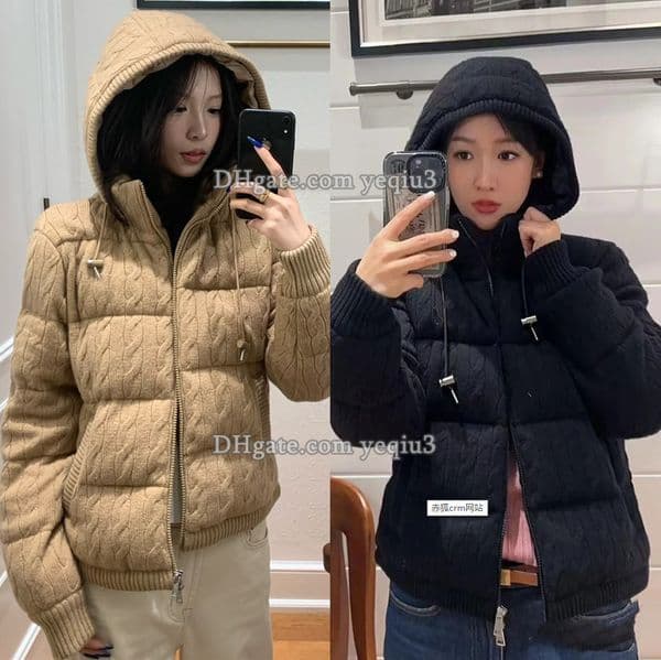 Small Horse Womens Puffer Coat Knit Material Down Jacket High Quality White Duck Down Slim Fit Asian Size Soft Cozy Warm Winter Fashion Outerwear
