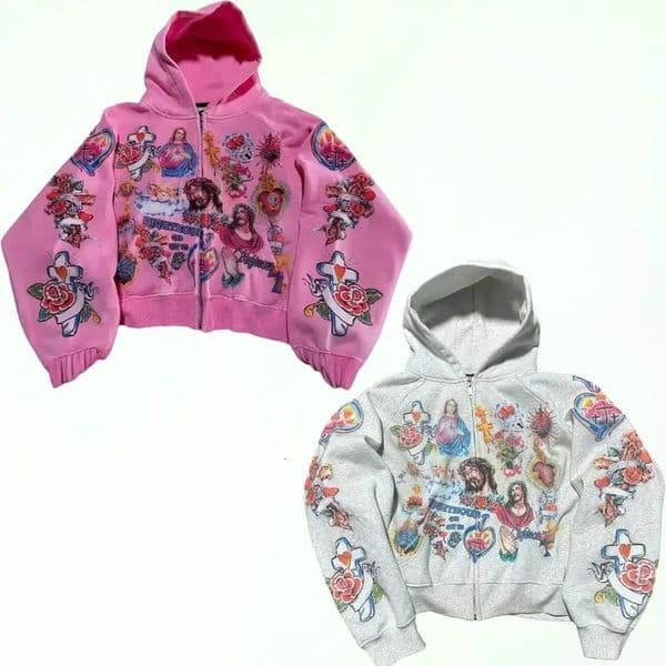 Jesus Y2K Hoodie Jesus Print Hoodie Gothic Harajuku Jacket 251129