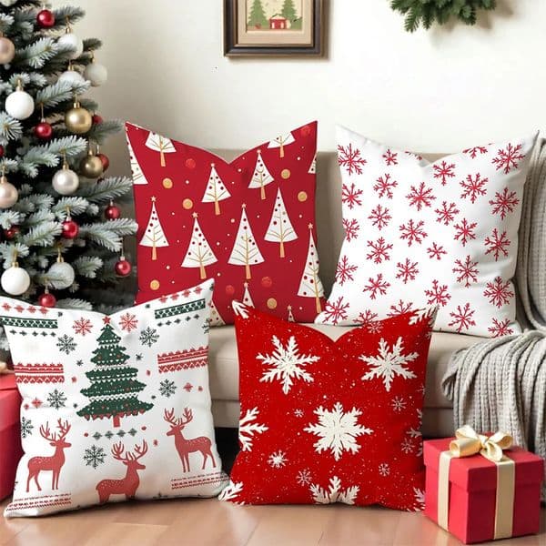 Christmas Tree Deer Snowflake Pattern Pillows Square polyester pillowcase modern sofa decorative cushion cover 251202