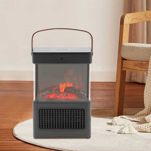 Aluminium Alloy Electric Fireplace110V Black Rectangular Fireplace with Realistic 3D Flame Effect for Living RoomBedroom X251203