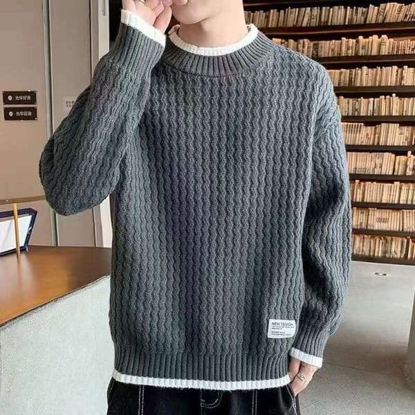 Men's Autumn Winter Thick Warm Knitted Sweater Youth Twisted Lazy Style Knitwear Korean Trend Base Shirt