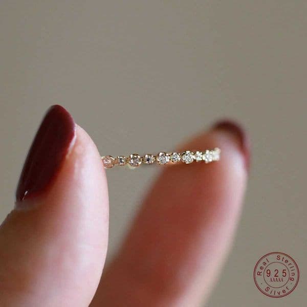 925 Sterling Silver Plating 14K Gold Sparkling Zircon Geometric Ring for Women Exquisite Sweet Party Wedding Jewelry AccessorieXJ251202