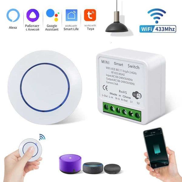 16A Tuya Smart WiFi Switch Receiver RF 433Mhz Wireless Round Button Remote Intelligent Switch Alexa Google Home Smart Life APP X251203