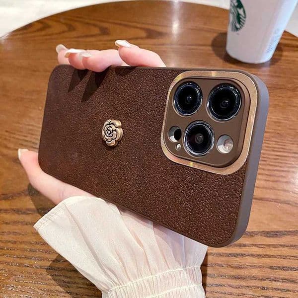 Luxurious Leather Metal Camellia Phone Case For iPhone 16 15 14 13 12 11 Pro Max X Xs XR 15 14 16 Plus Fashion Cover Z251203