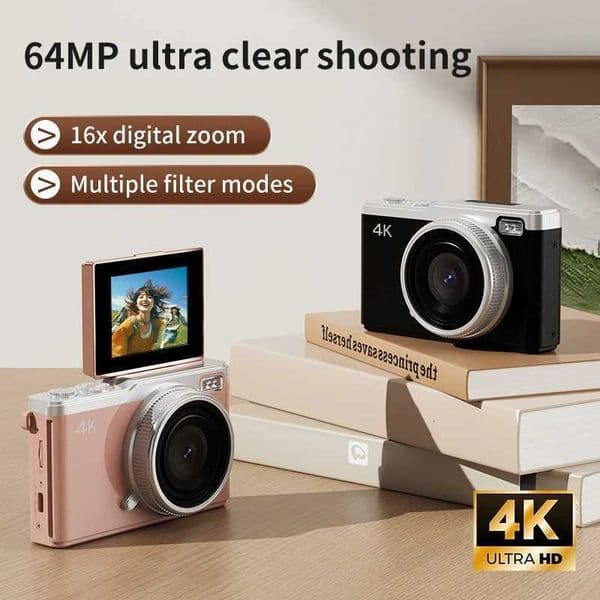 4K HD Digital Camera Multiple Filters Mini CCD 16x Zoom Autofocus Beauty Selfie Camera Student Party Flip Sn Video CameraXJ251203