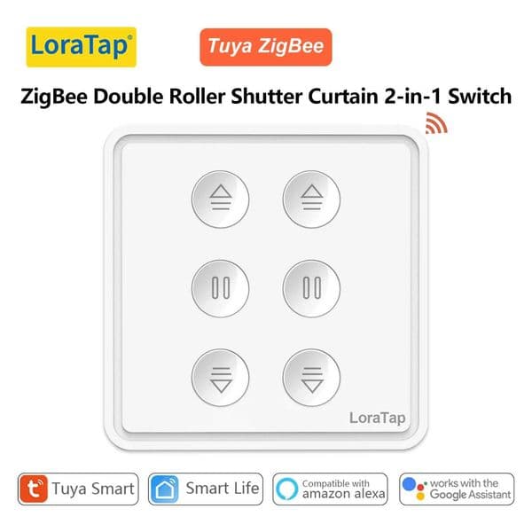 LoraTap Tuya Smart Life ZigBee 30 Double Curtain Switch 2-in-1 Percentage Control Work with Google Assistant Alexa X251203