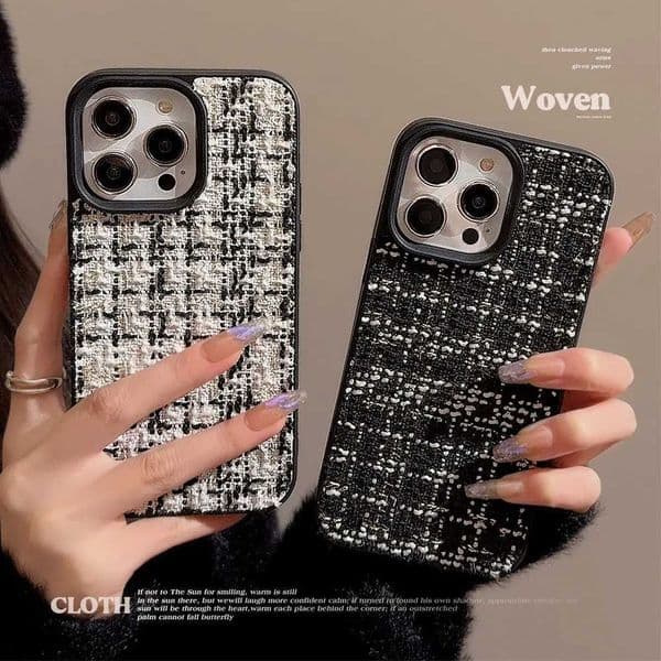Luxury Woven Pattern Cloth Phone Case For iPhone16 15 14 13 12 11 Pro Max Plus Soft Shockproof Bumper Cases Cover 26L0422