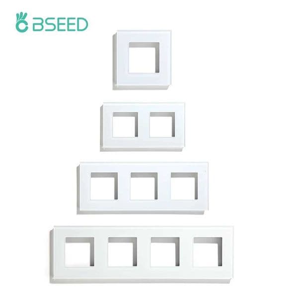 BSEED EU Standard Crystal Panel Wall Socket Frame Glass Switch Panel With Metal Plate 86/157/228/299mm White Black Golden X251203