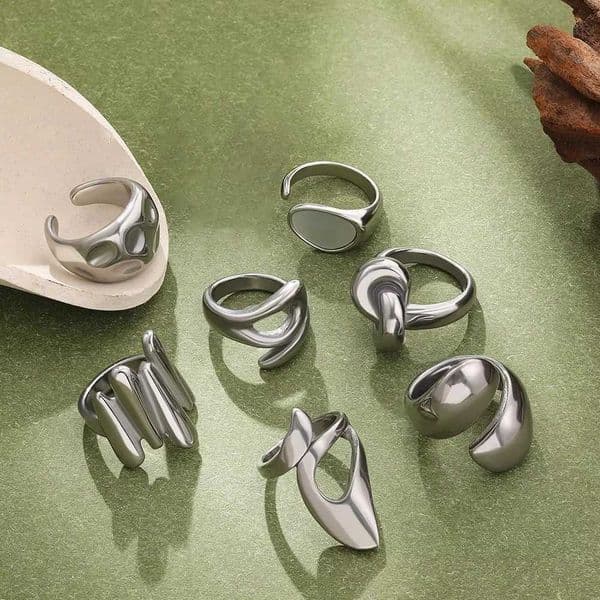 Stainless Steel Irregular Geometric Rings for Women Minimalist Smooth Wide Chunky Opening Ring Statement Jewelry GiftXJ251202