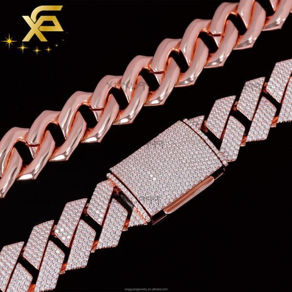 24mm Rose Gold Moissanite Cuban Chain Pass Diamond Tester Vvs Diamond Iced 925 Silver Miami Cuban Link Chain