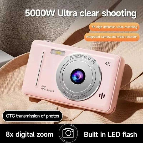 4K Digital Camera 50MP HD Retro Pocket Cameras Photography Travel Selfie Entry-Level Small Camera with 8x Zoom Compact CamcorderXJ251203