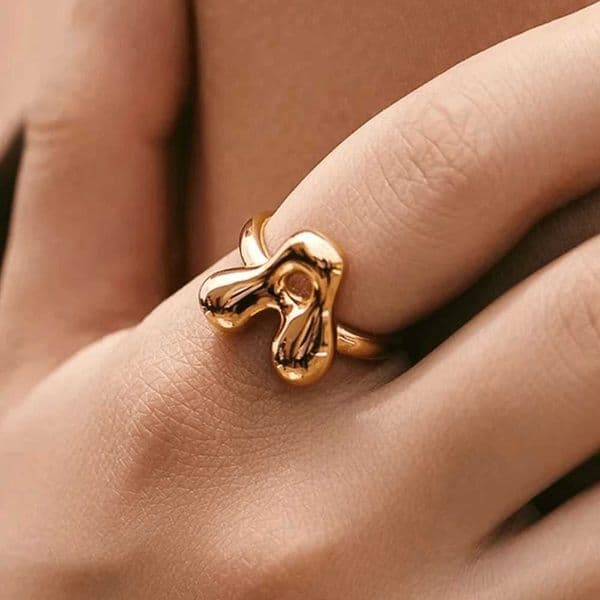 Stainless Steel Chunky Letter Rings For Women Gold Color A-Z Initial Letter Adjustable Ring Wedding Fashion Jewelry GiftXJ251202