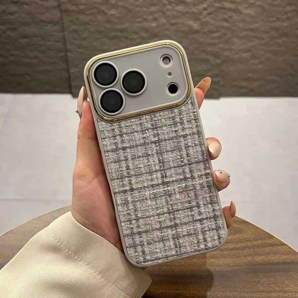 Luxury 3D Woven Tweed Plaid Cloth Phone Case For iPhone 17 16 15 14 13 12 11 Pro Max Plus Shockproof Bumper Camera Protect Cover M251203