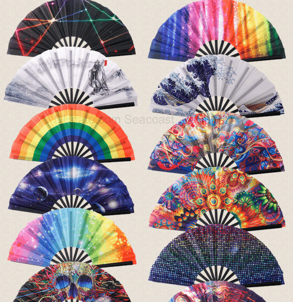 Rainbow Fan 33Cm Large Folding Hand Rave Chinease Japanese Gradient Colorful Reflective Foldable Fans Music Festival Gift Party Supplies