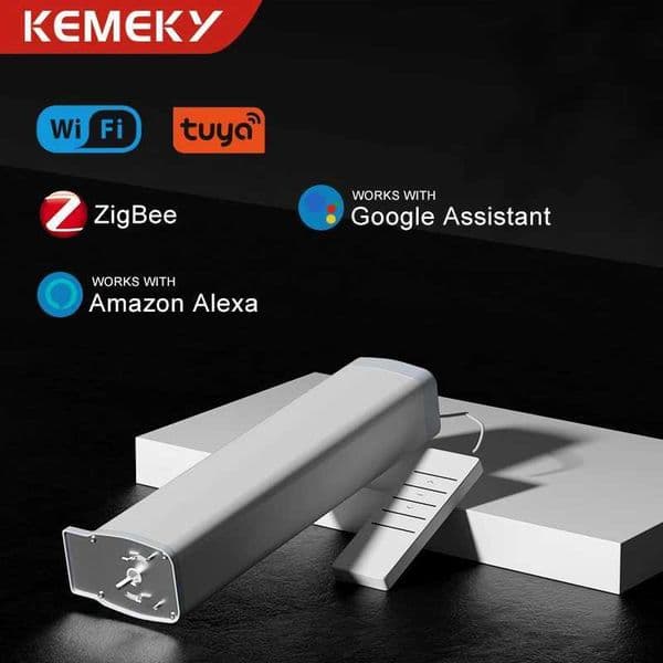 KEMEK Smart WiFi Electric Blind Motor with RF Remote for Automatic Sliding Curtain System Works with Tuya Alexa Hey Google X251203