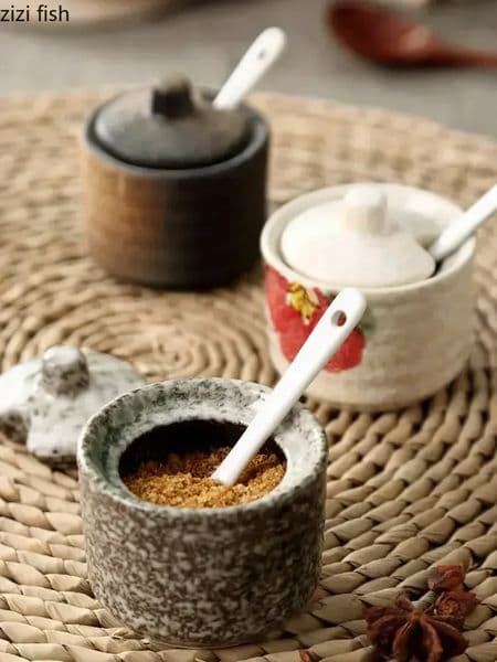 Retro Ceramic Seasoning Jars Salt and Pepper Shakers Kitchen Spice Tools Organizer Box Accessories 251129BANJIA