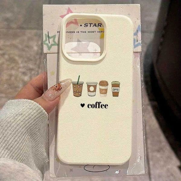 A Minimalist Coffee Cup Design Pattern Phone Case For iPhone 16 Pro Max 15 Plus 14 13 12 11 17 Air XS XR X Faux Leather Cover M251203