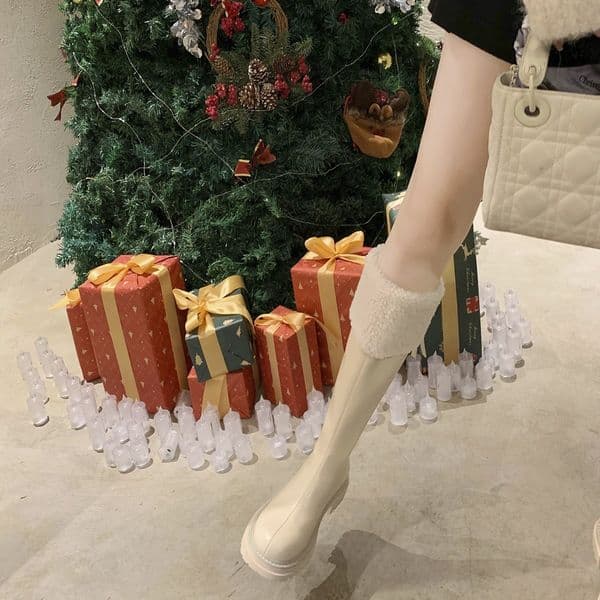 2025 Designer Fashion Winter New Collection Wool Lined Thick Bottom Over Knee Snow Boots Mid Top Women's Polo Boots