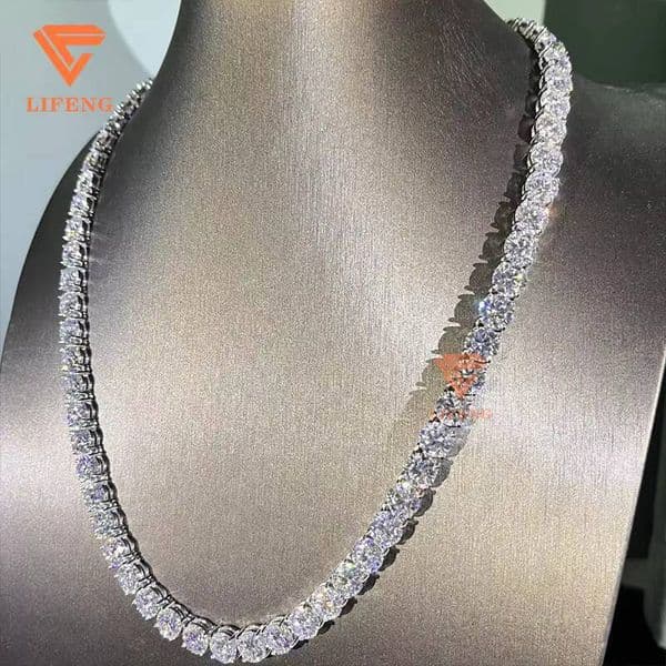 Lifeng Jewelry Ice Out Hiphop Tennis Chain 8mm VVS Moissanite 925 Sterling Silver Diamond Bling White Gold Necklace