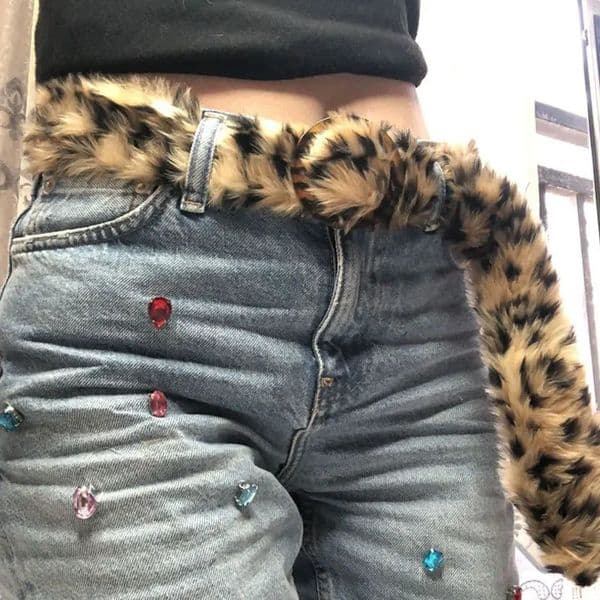 Leopard Print Fur Belt Jeans Decor Y2K Subculture Plush Tassels Waistband Harajuku GarmentWaste Soil Wind Belts 251126