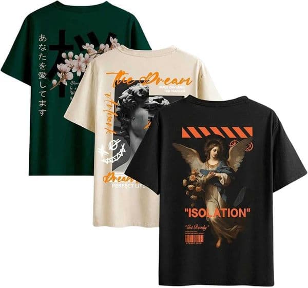 GORGLITTER Mens 3-Pack Graphic T-Shirts Short Sleeve Crew Neck Casual Streetwear