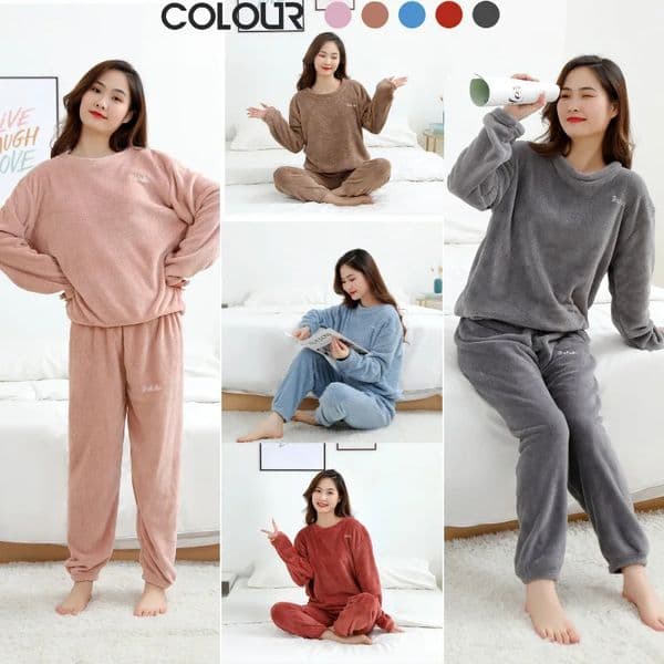 Autumn Winter Thickened Warm Set Coral Velvet Pajamas Long Trousers Fashion Casual Pink LongSleeved Loungewear Outside Solid 251129