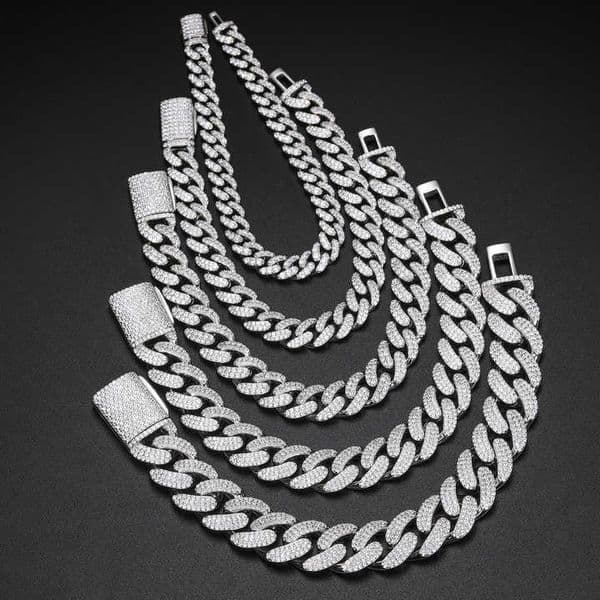 Hot Selling Hip Hop Jewelry 8mm-20mm Sterling Silver 925 14K Gold Iced Out Link Bracelet Moissanite Cuban Necklace Chain