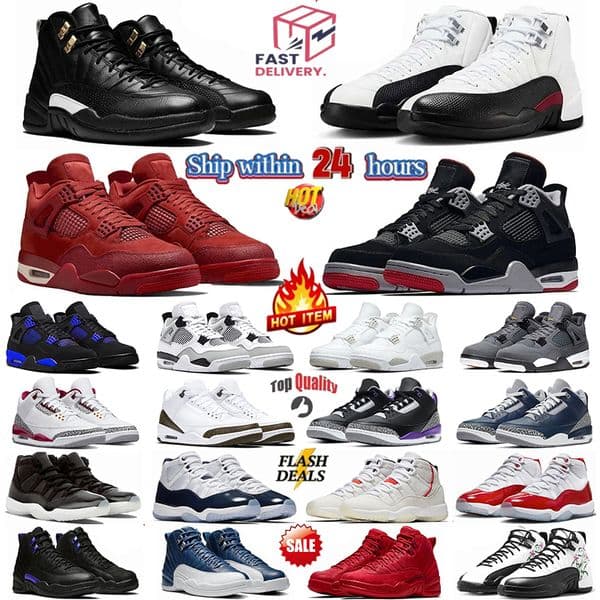 With Box 4s 3s Trainers Designer 5s 12s 11s Basketball Shoes Fashion Platform Sports Shoes Black Cat Cool Grey Bred White Thunder Mens Womens Top Leather Sneakers