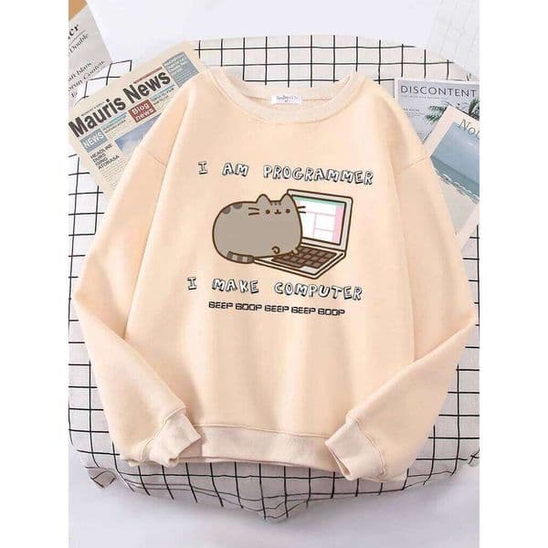 Designer Am Programmer I Make Computer Funny Cat Women Hoody Korean Fashion Sweatshirt Street Casual Clothes Hipster Loose Sportswear