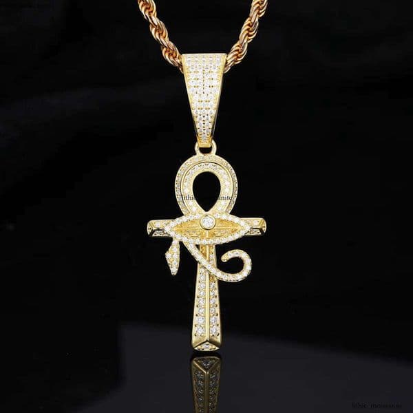 Iced 18K Out VVS Moissanite Moissanite Pendant, 925 Sterling Silver Ankh Cross Necklace Chain for Men Hip 14K Hop Rock Rapper Jewelry