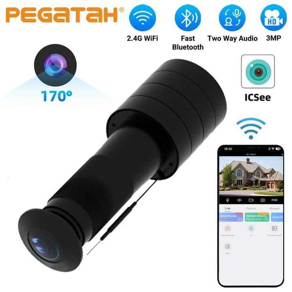 PEGATAH 3MP WiFi 170 Angle Peephole Camera Two-Way Audio Cam Motion Detection Wireless Door Viewer for Home ICSEE App Camera X251203