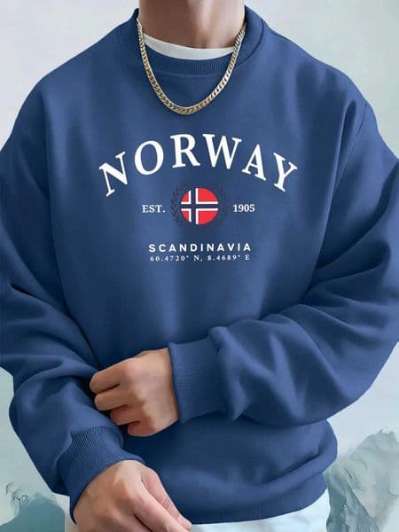 Norway Scandinavia Flag Creative Print Male Winter Hoodies Fleece Long Sleeved Top Casual Street Clothing Warm Trendy Sportswear M251204