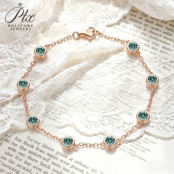 4mm Full Excellent Cut Bubble Moissanite Bracelet for Women Round Bezel Setting Chain Shine Gem 925 Sterling Silver Wedding Jewelry
