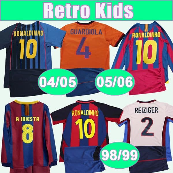 03 04 05 REIZIGER XAUI Kids Kit Retro Soccer Jerseys RONALDINHO 18 19 Home Away 3rd Football Shirts Long Sleeves Vintage Child Suit Uniforms