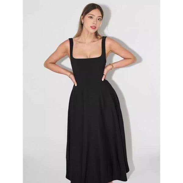 Summer European And American New Simple Sexy Solid Color Strap Slim Mid-Length Dress B5