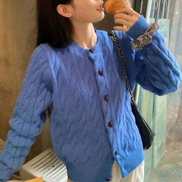 Fashion Autumn Women Long Sleeve Cardigan Sweater Twist Loose Knitted Top Winter Korean Style Elegant Casual Knitwear