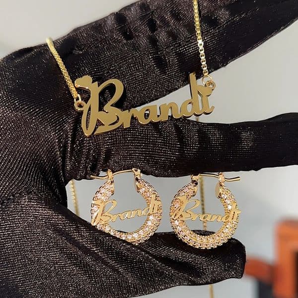 Custom Mini Earring Necklace Set Jewelry Personalized Stainless Box Chain Name Necklace 22MM Zircon Earrings Set For Girl Gift 251202