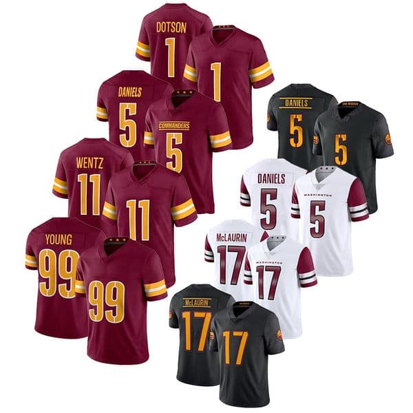 Premium Custom Football Jerseys for Rugby Gear Enthusiasts 99# Young 1# Dotson 4# Heinicke 5# Daniels 11# Wentz 17# Mclaurin 21# Taylor